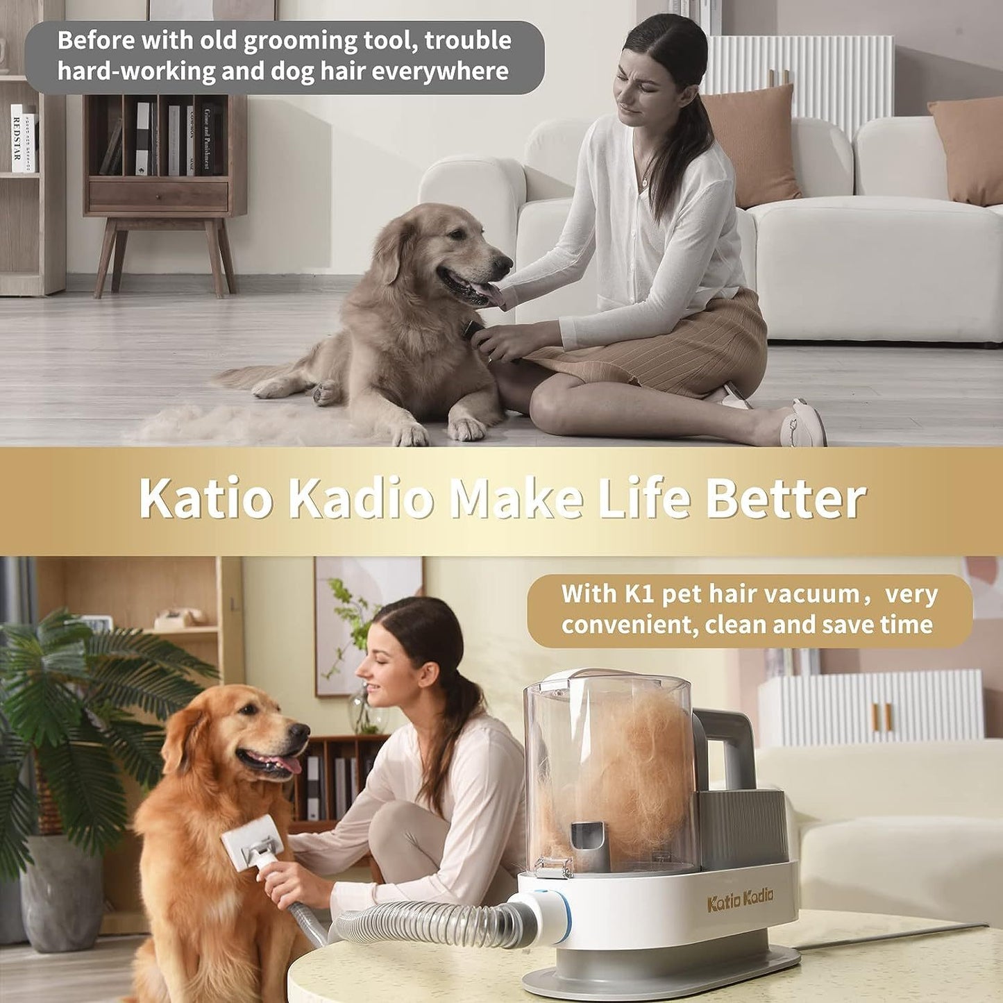 Kit per la toelettatura degli animali domestici, kit per la toelettatura 5 in 1 con 2 modalità di aspirazione, aspirapolvere per cani a basso rumore per la pulizia del pelo di animali di piccola e media taglia a casa.