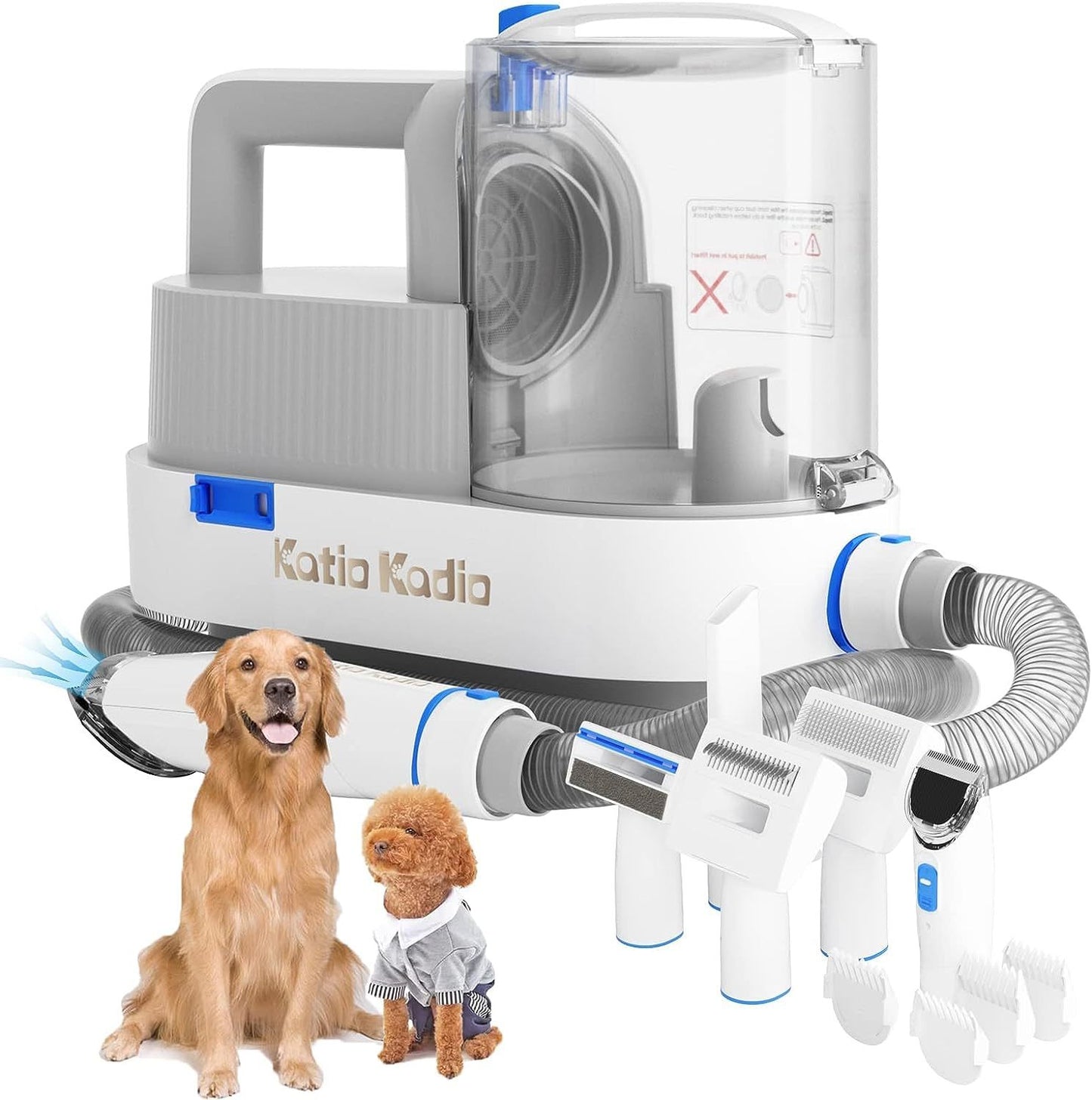 Kit per la toelettatura degli animali domestici, kit per la toelettatura 5 in 1 con 2 modalità di aspirazione, aspirapolvere per cani a basso rumore per la pulizia del pelo di animali di piccola e media taglia a casa.